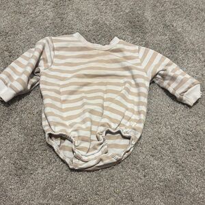 Neutral Beige & White Striped Kids One-Piece Bodysuit